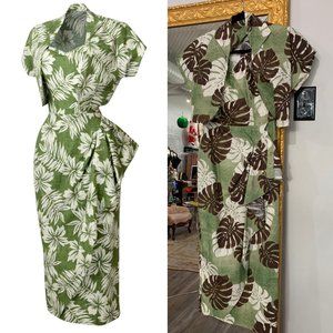 NWOT Green Hawaiian Tiki Floral Sarong Dress by Vivien of Holloway Vintage Pinup